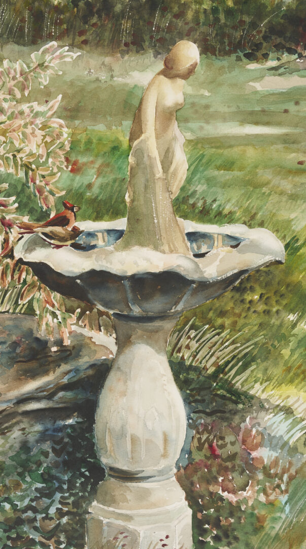 Lot 966: Burnard Wiley W/C Painting, Bird Bath, plus Roberti O/C Tabletop Still Life