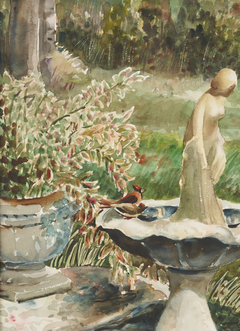 Lot 966: Burnard Wiley W/C Painting, Bird Bath, plus Roberti O/C Tabletop Still Life