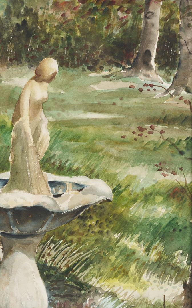 Lot 966: Burnard Wiley W/C Painting, Bird Bath, plus Roberti O/C Tabletop Still Life