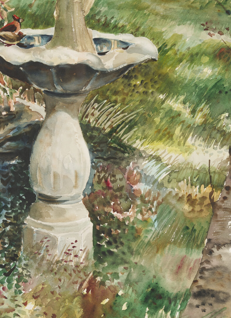 Lot 966: Burnard Wiley W/C Painting, Bird Bath, plus Roberti O/C Tabletop Still Life