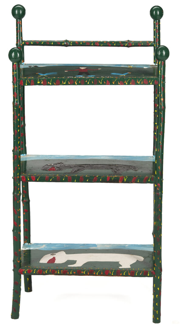 Lot 977: Two (2) Minnie Adkins Folk Art Painted Furniture Items