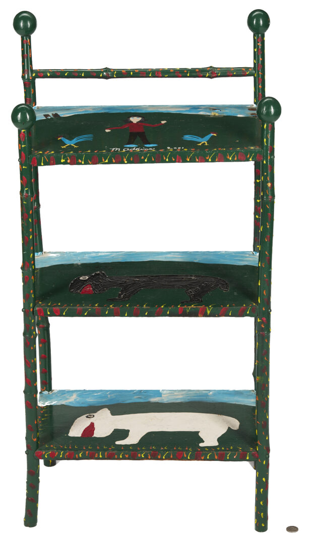 Lot 977: Two (2) Minnie Adkins Folk Art Painted Furniture Items