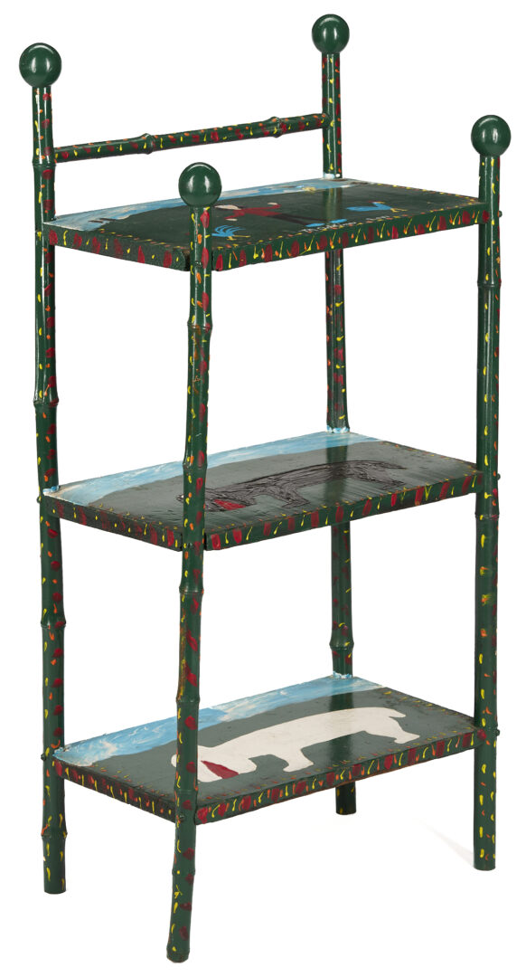 Lot 977: Two (2) Minnie Adkins Folk Art Painted Furniture Items