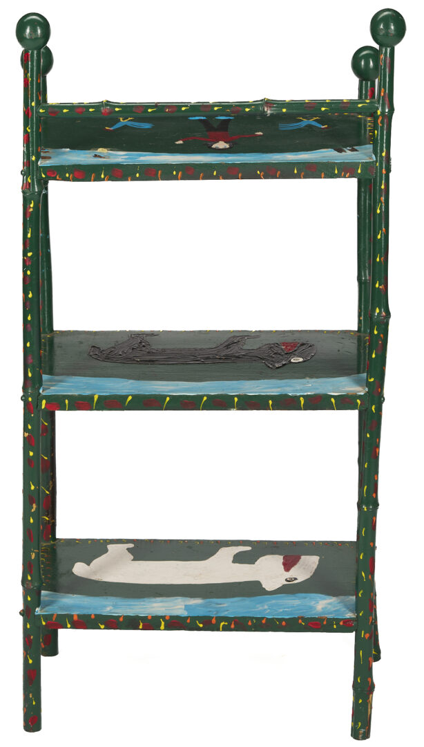 Lot 977: Two (2) Minnie Adkins Folk Art Painted Furniture Items