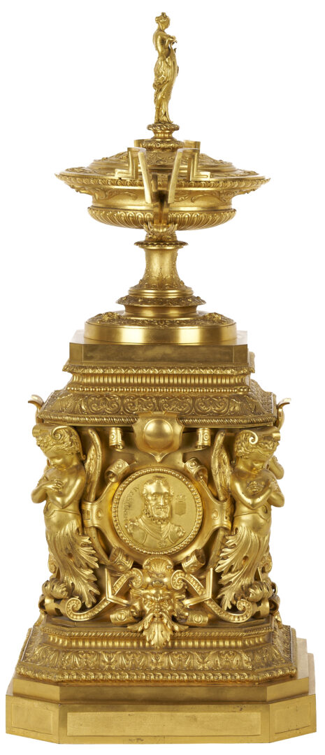 Lot 97: French Renaissance Style Ormolu Clock and Garniture