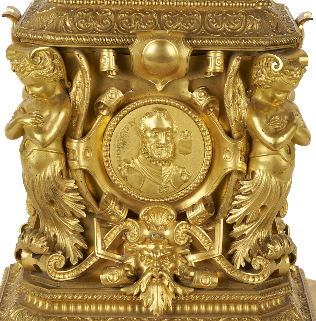 Lot 97: French Renaissance Style Ormolu Clock and Garniture