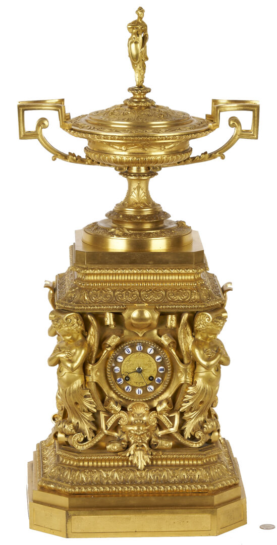 Lot 97: French Renaissance Style Ormolu Clock and Garniture