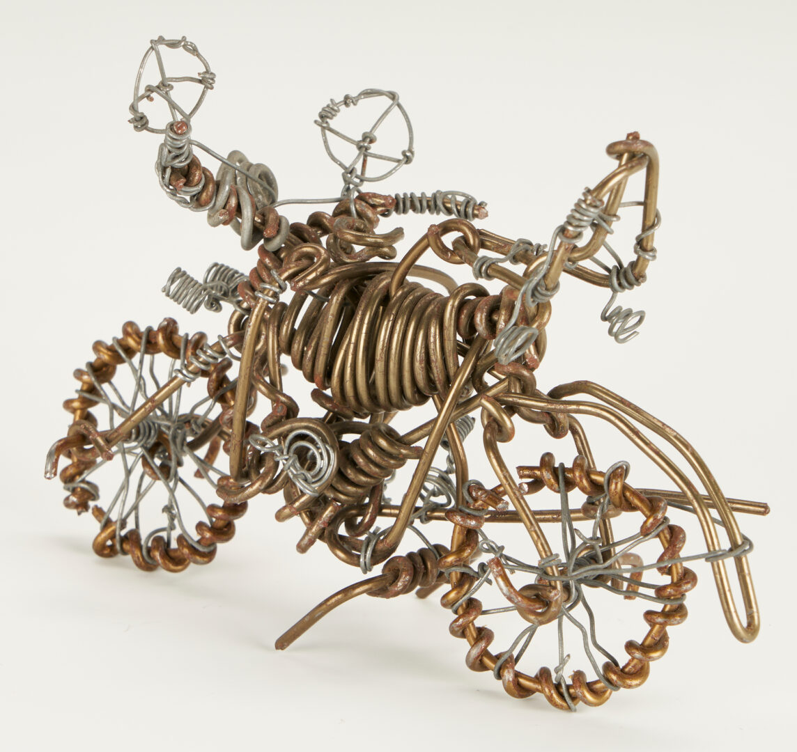 Lot 980: Three (3) Vannoy Streeter Wire Sculptures, Tina Turner, Buggy, & Motorcycle