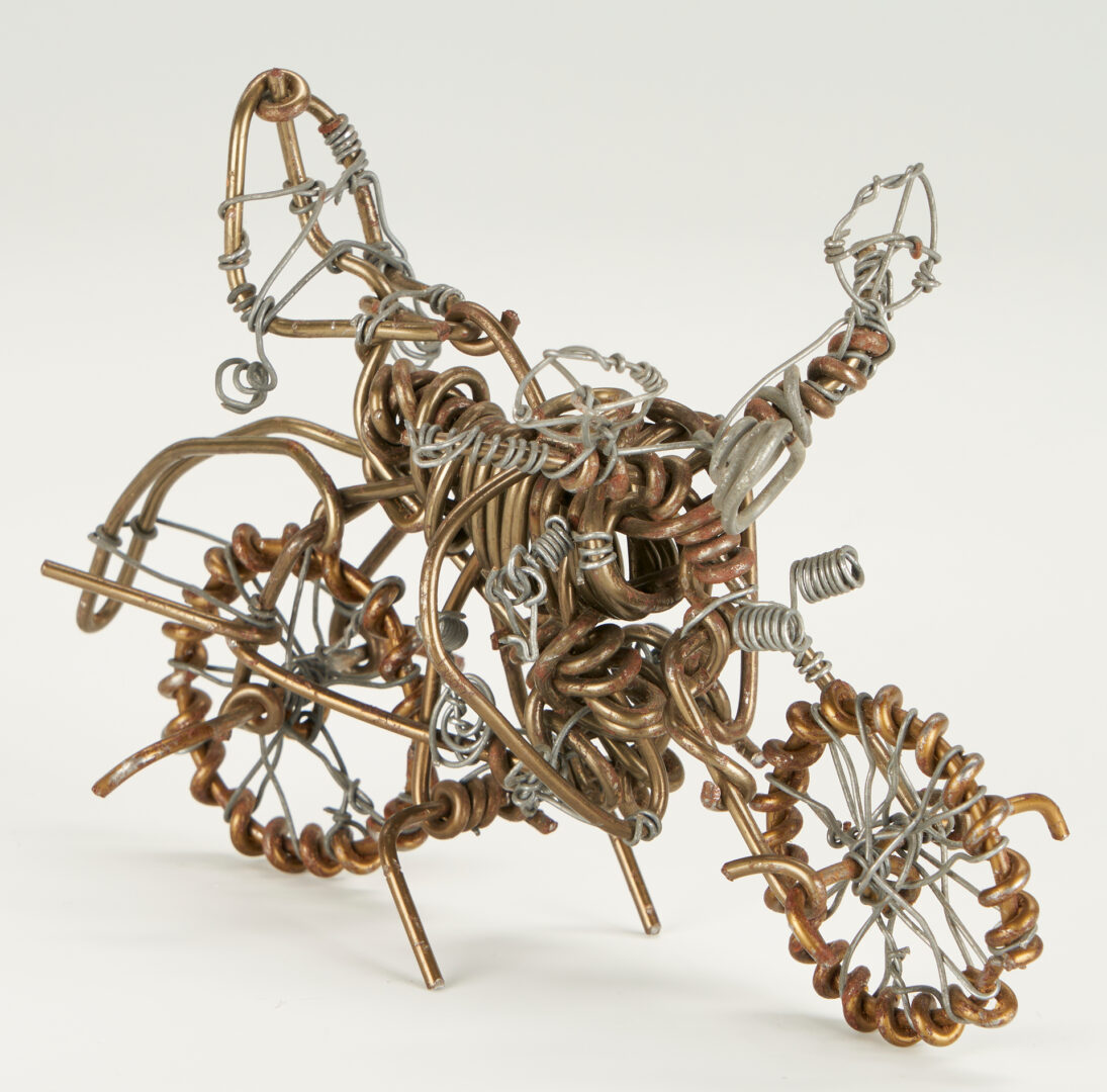 Lot 980: Three (3) Vannoy Streeter Wire Sculptures, Tina Turner, Buggy, & Motorcycle