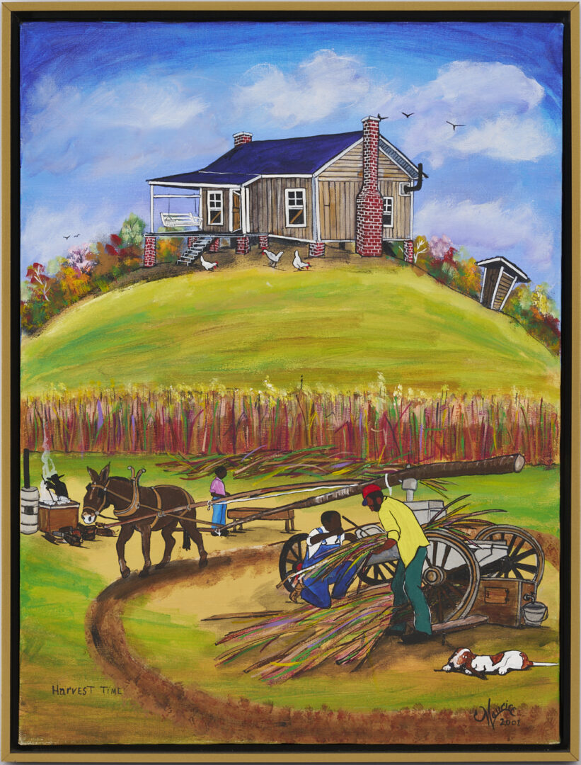 Lot 981: Maurice Cook O/C Folk Art Farm Scene, Harvest TIme