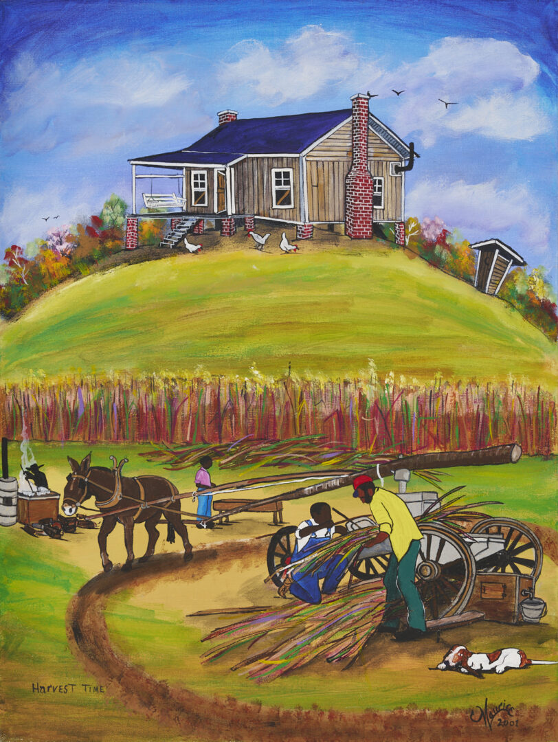 Lot 981: Maurice Cook O/C Folk Art Farm Scene, Harvest TIme