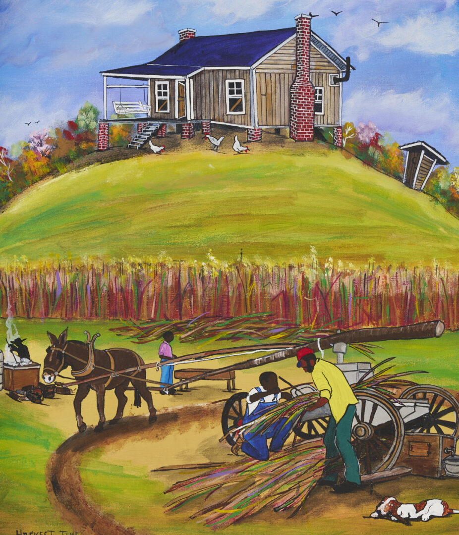 Lot 981: Maurice Cook O/C Folk Art Farm Scene, Harvest TIme