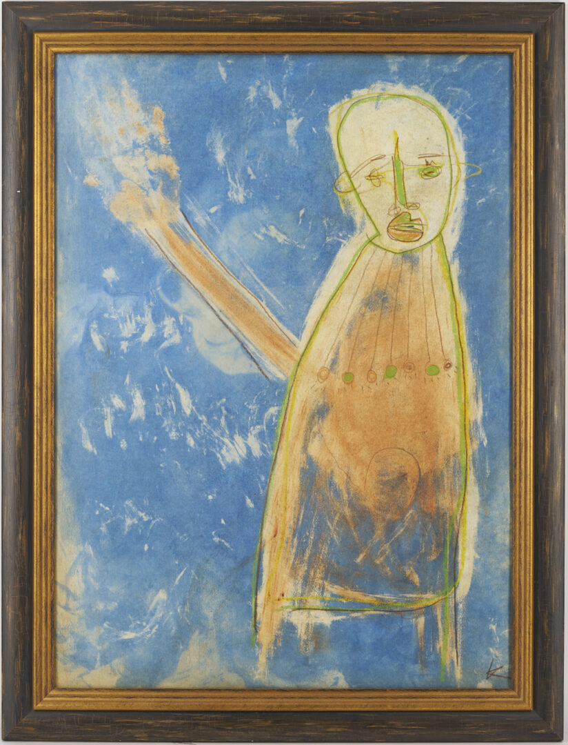 Lot 983: Karl Mullin Outsider Art Painting, Figure on Blue