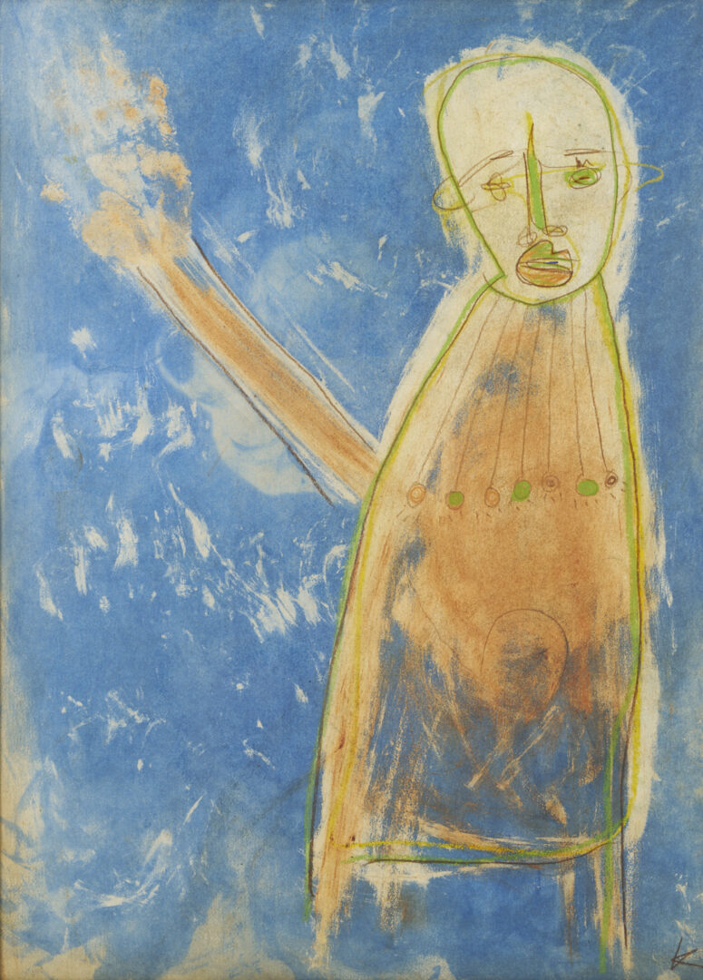 Lot 983: Karl Mullin Outsider Art Painting, Figure on Blue