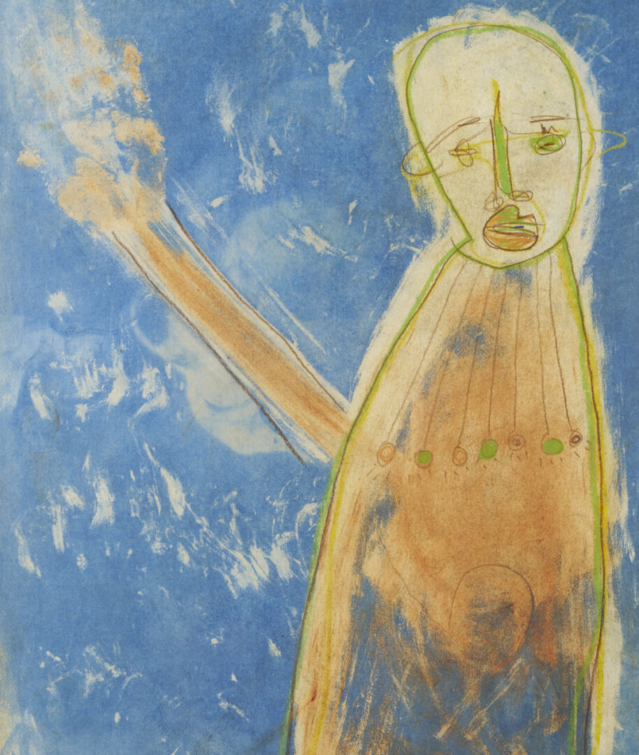 Lot 983: Karl Mullin Outsider Art Painting, Figure on Blue