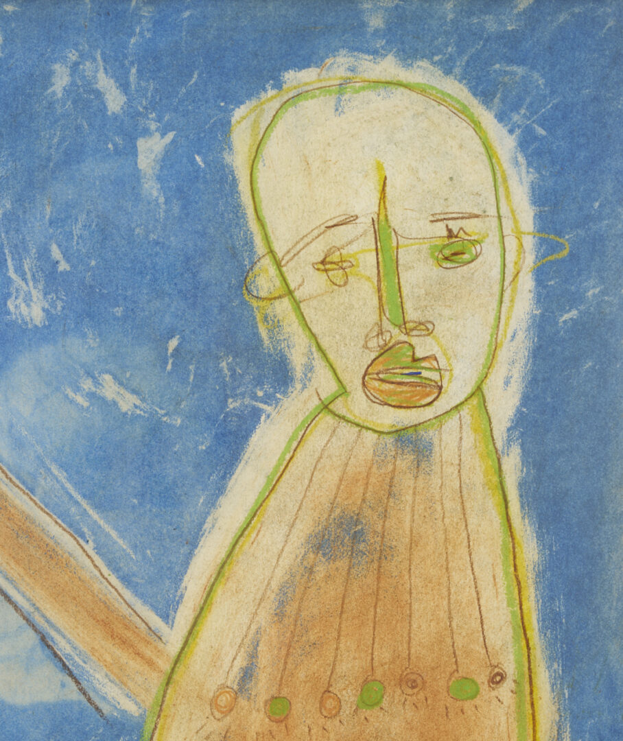 Lot 983: Karl Mullin Outsider Art Painting, Figure on Blue