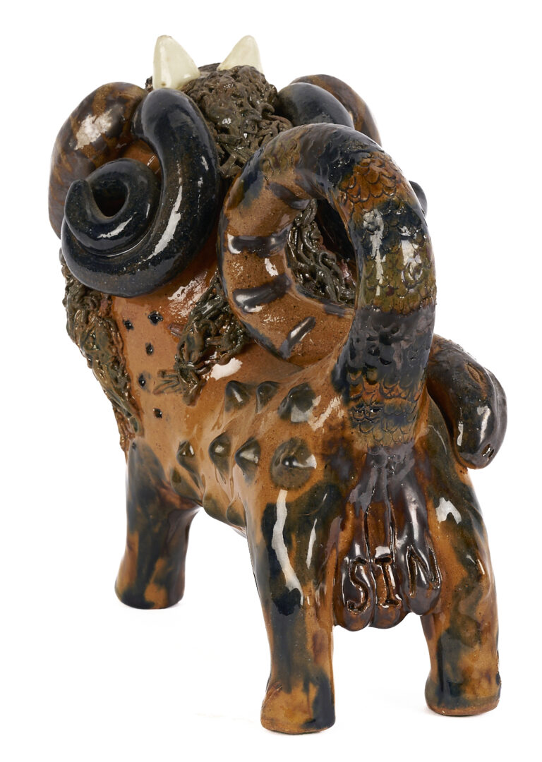 Lot 987: Billy Ray Hussey NC Folk Art Pottery Devil Lion