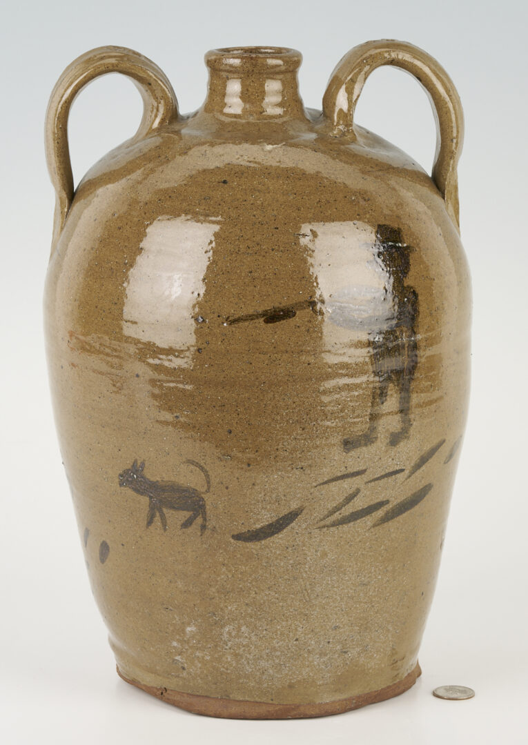 Lot 995: Chester Hewell Folk Art Pottery Jug, Slip Decorated