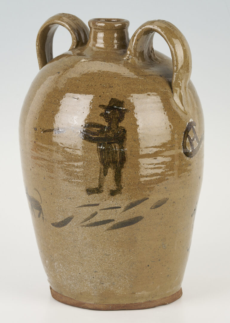 Lot 995: Chester Hewell Folk Art Pottery Jug, Slip Decorated