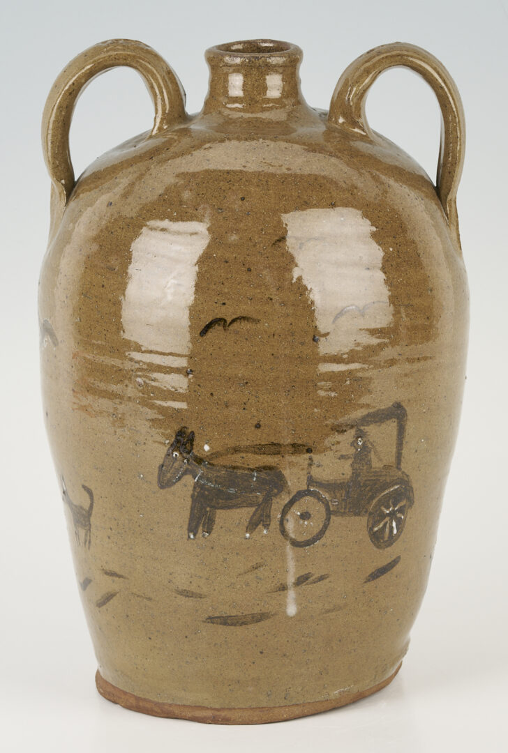 Lot 995: Chester Hewell Folk Art Pottery Jug, Slip Decorated