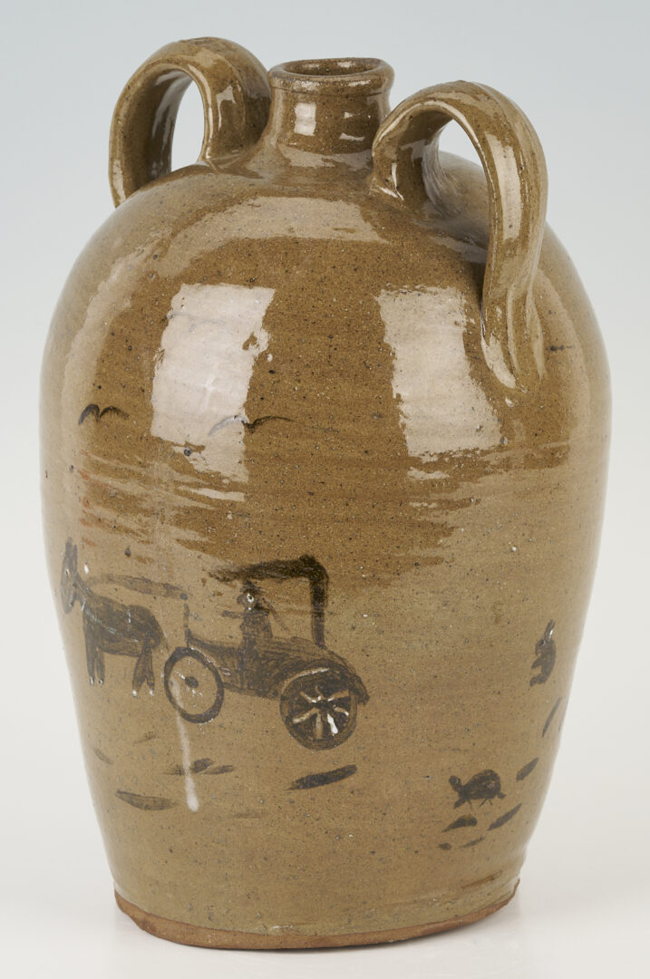 Lot 995: Chester Hewell Folk Art Pottery Jug, Slip Decorated