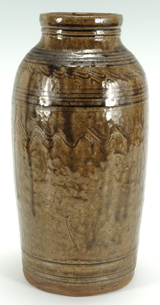 Lot 101: Southern alkaline glazed jar, poss. Home Brew Jar