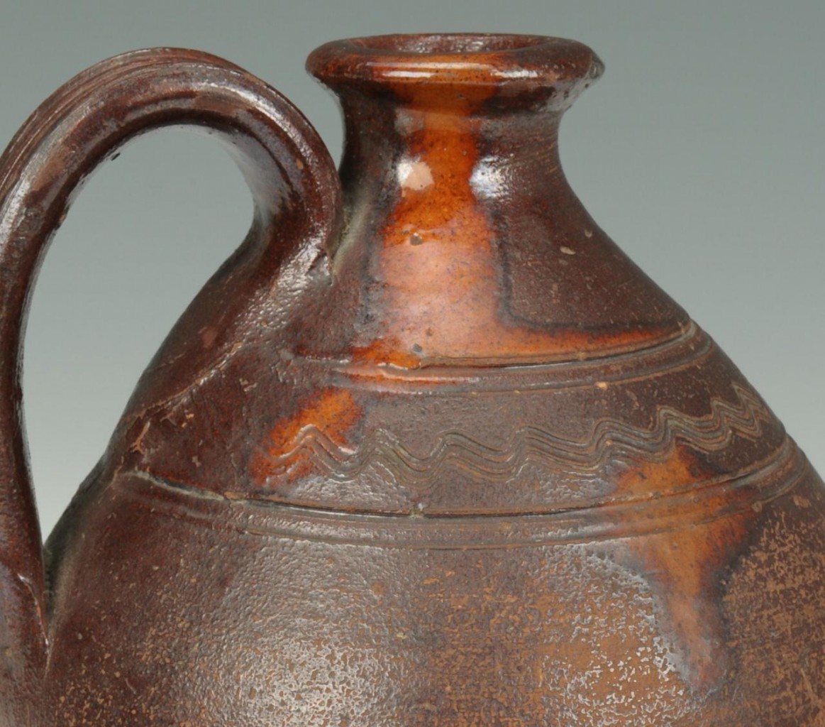 Lot 108: East Tennessee Redware Jug, attrib. Cain pottery
