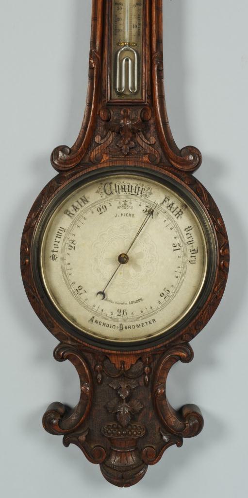 Lot 121: J. Hicks London Aneroid Barometer Thermometer