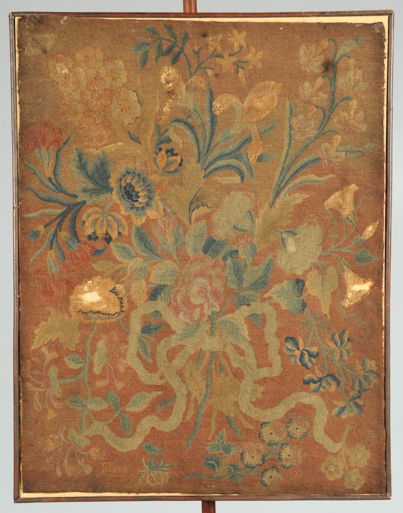 Lot 141: Pole Screen, needlework signed and dated 1762