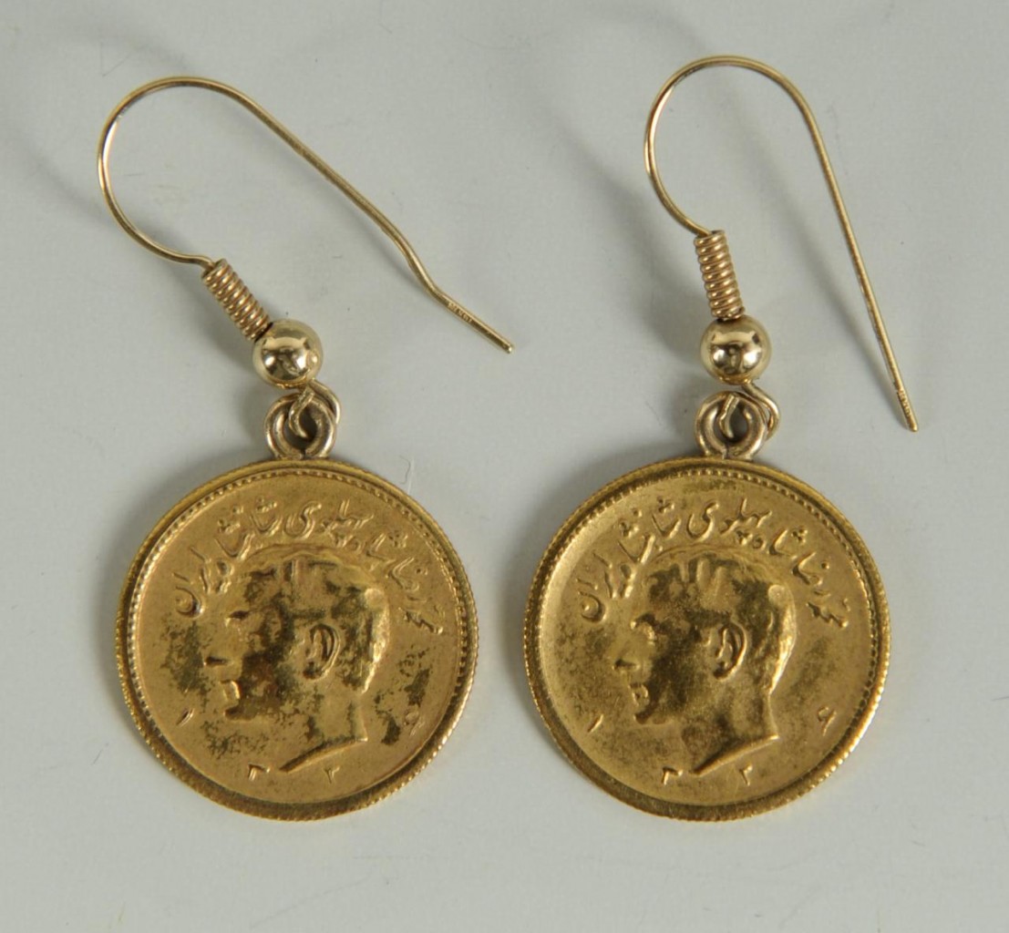 Lot 145: Pr. Shah of Iran Gold Coin Earrings