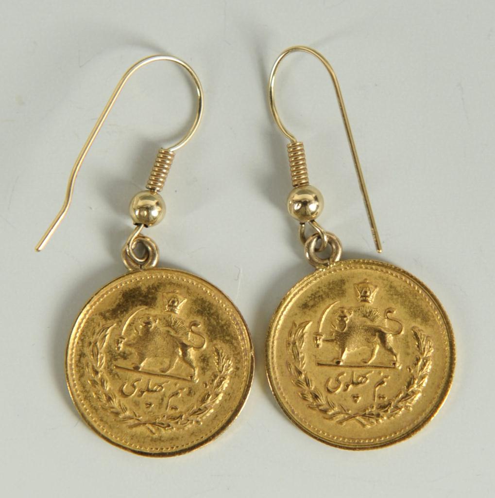 Lot 145: Pr. Shah of Iran Gold Coin Earrings