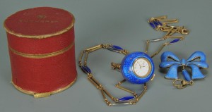 Lot 155: Bucherer guilloche blue enamel pendant watch