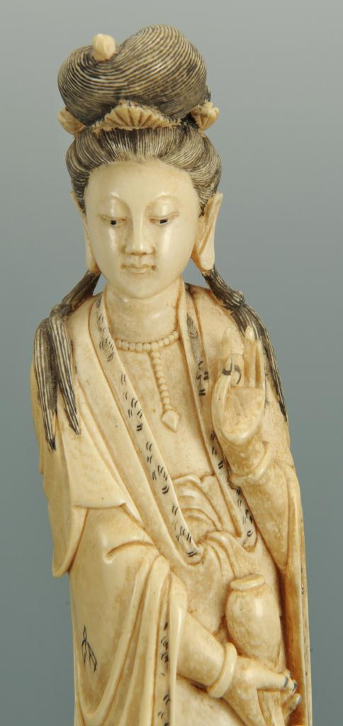 Lot 17: Carved ivory Guan Yin figure with vase, 12"H
