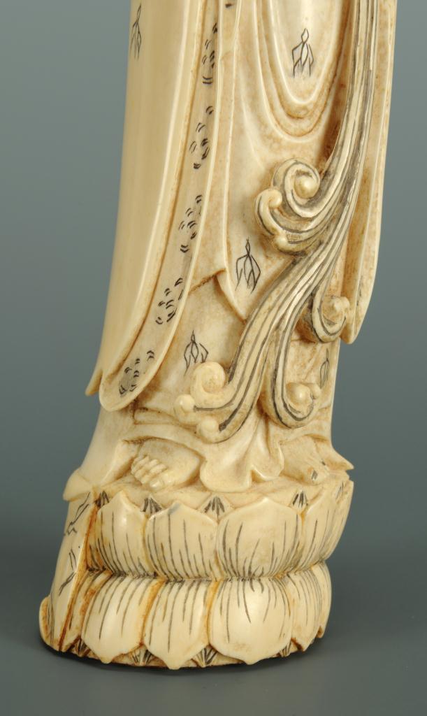 Lot 17: Carved ivory Guan Yin figure with vase, 12"H