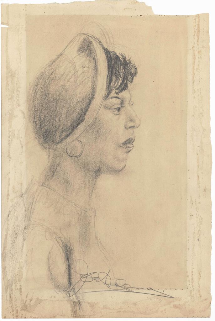 Lot 184: Joseph Delaney Pencil Sketch of Black Female