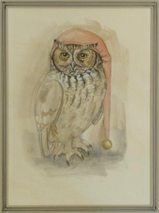 Lot 186: Werner Wildner painting, Owl in Nightcap