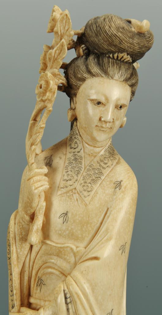 Lot 18: Carved ivory Guan Yin figure with prunus, 12"H