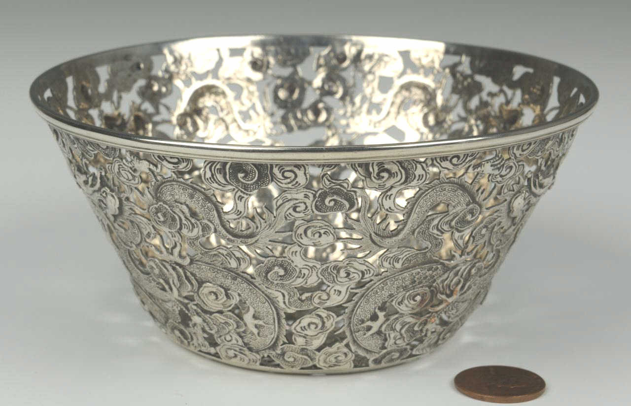 Lot 1: Chinese Export Silver Bowl, Dragon Design