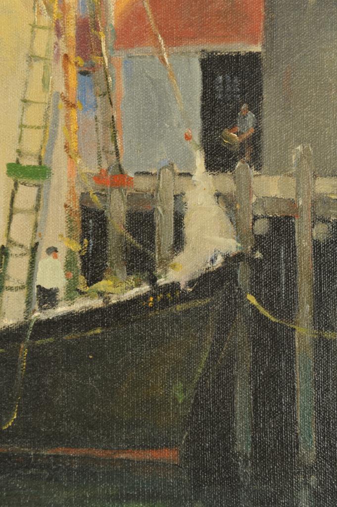 Lot 201: George Dinckel Harbor Scene Oil on Canvas