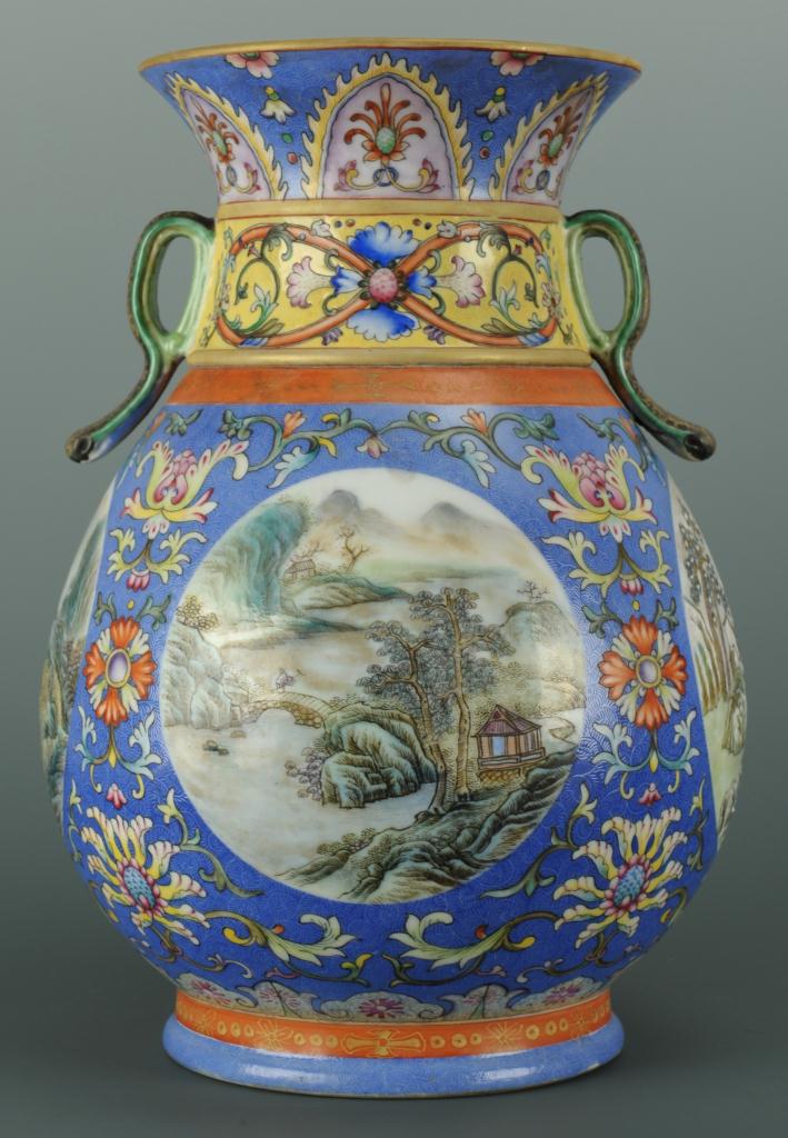 Lot 220: Chinese Famille Rose Vase w/ Twin Handles