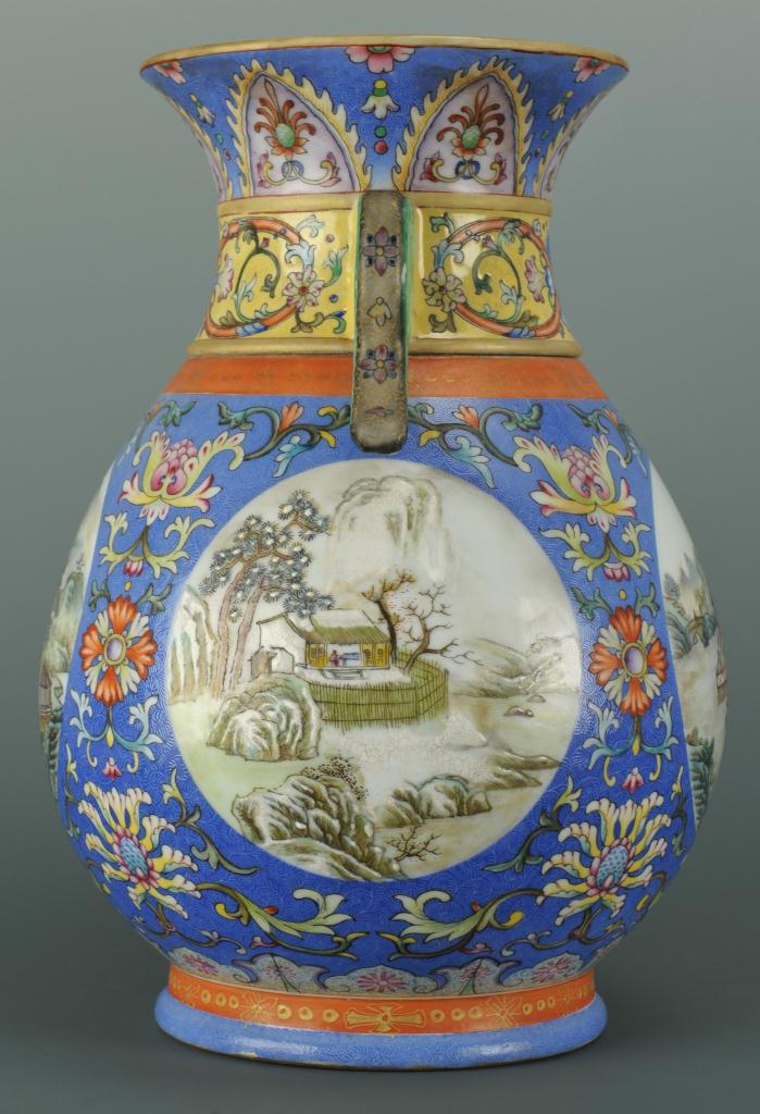 Lot 220: Chinese Famille Rose Vase w/ Twin Handles