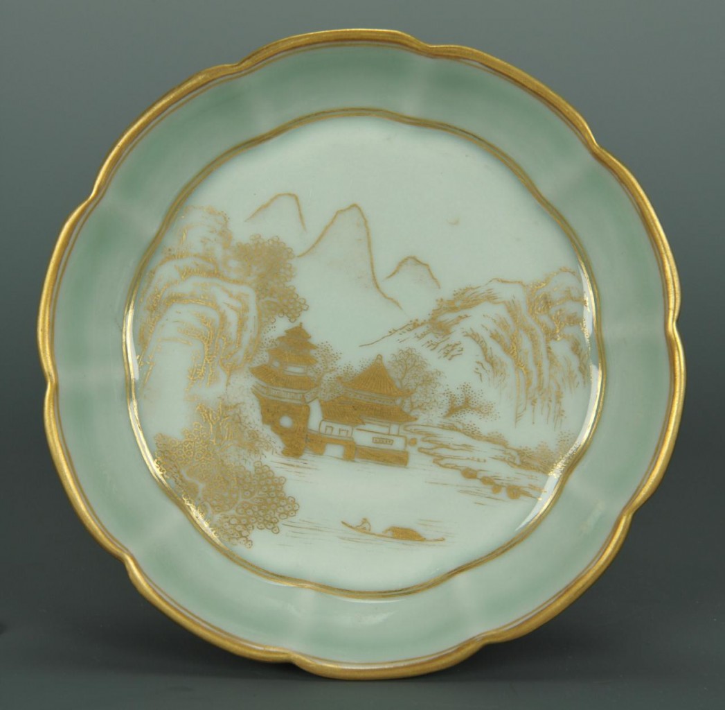Lot 224: Chinese gilt-decorated celadon dish