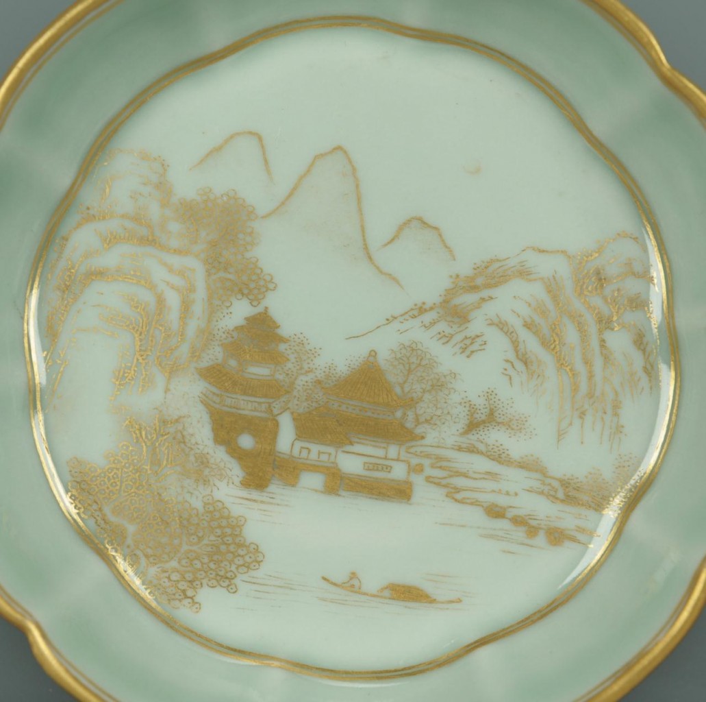 Lot 224: Chinese gilt-decorated celadon dish