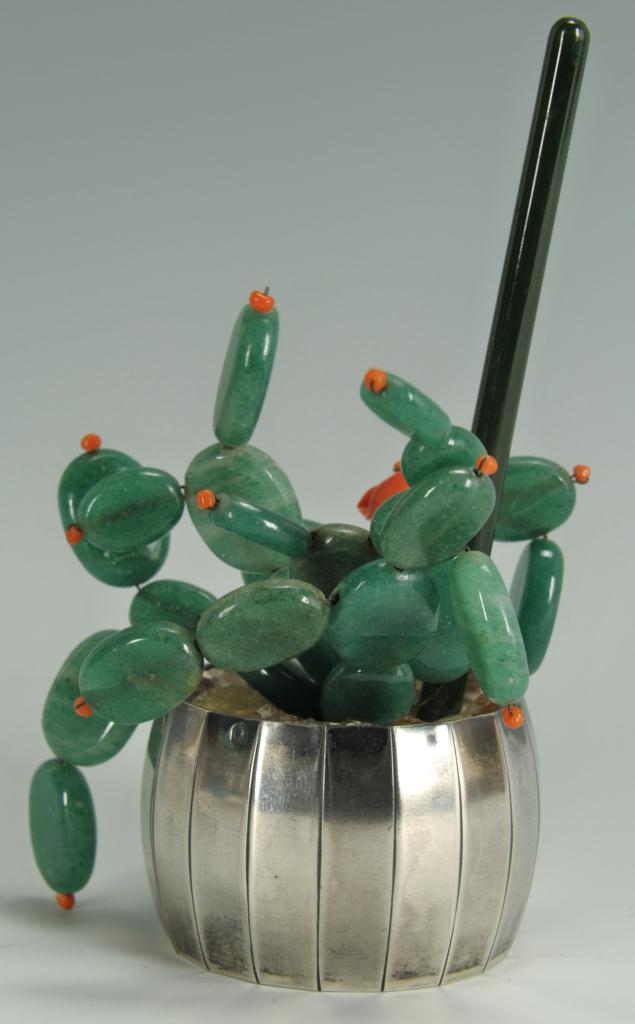Lot 226: Chinese jade and coral tree in silver pot