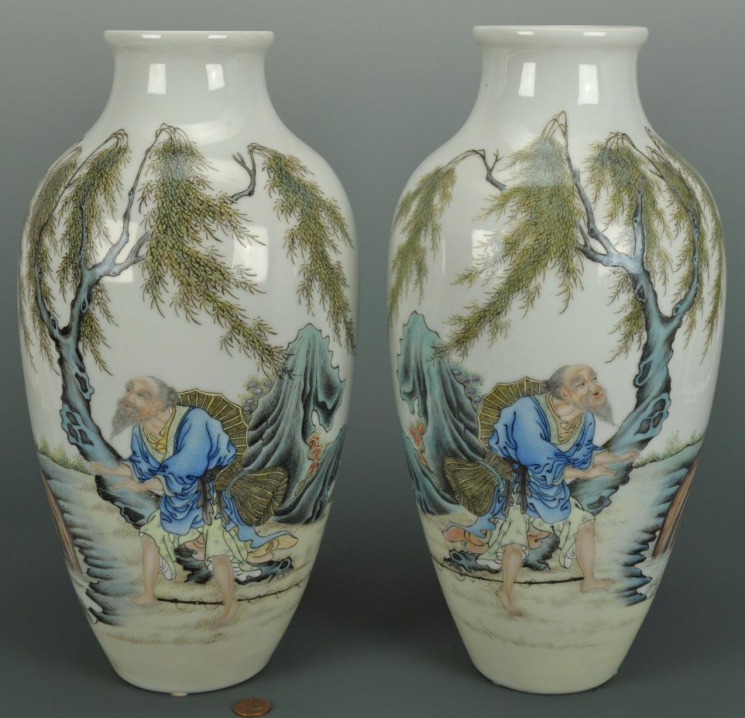 Lot 23: Pair of Chinese Republic Vases, fisherman