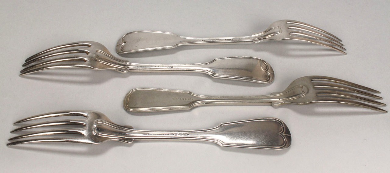 Lot 255: Nine coin silver forks, French Thread pattern
