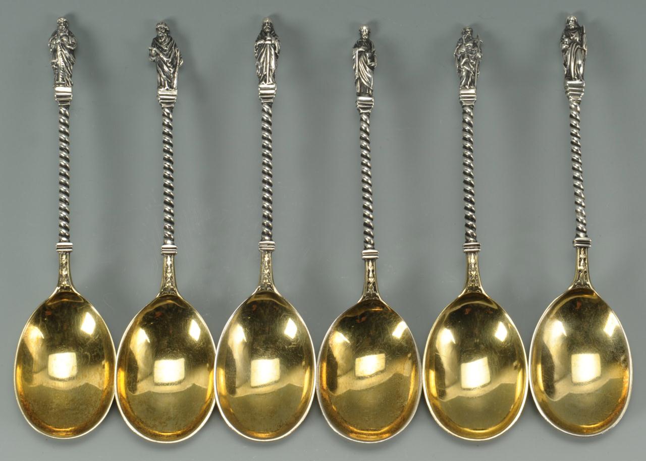 Lot 267: Set of six 19th c. Gorham silver Apostle Spoons