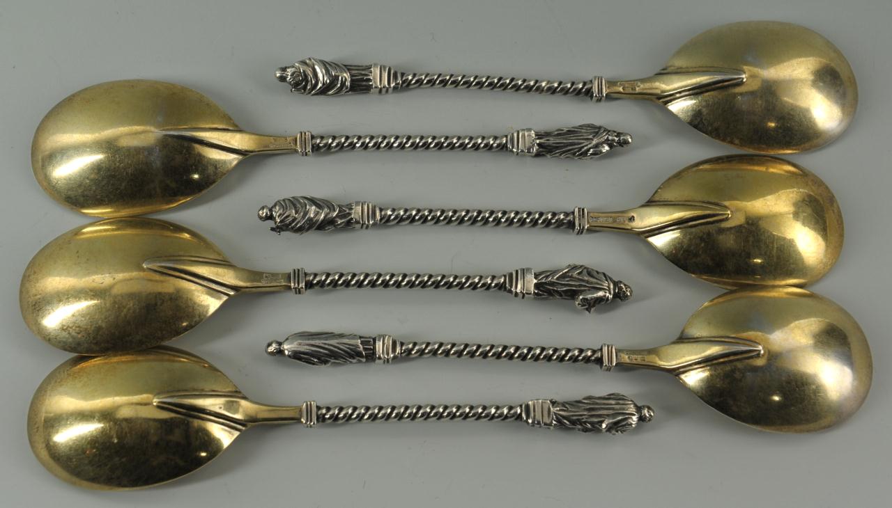 Lot 267: Set of six 19th c. Gorham silver Apostle Spoons