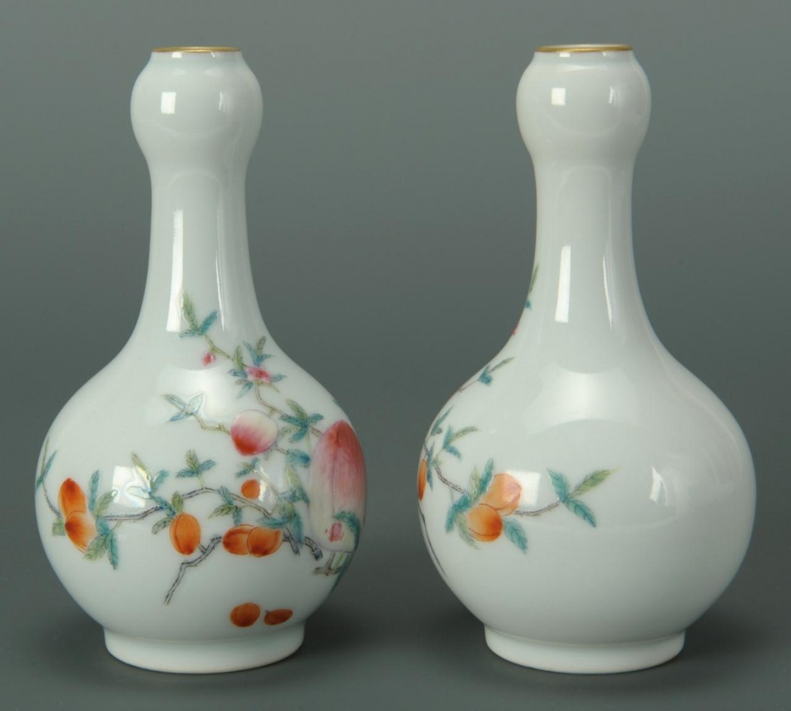Lot 26: Pair Chinese Famille Rose Bud Vases