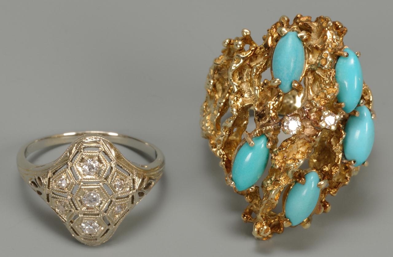 Lot 276: 14K Persian Turquoise Nugget Ring & 10K ring